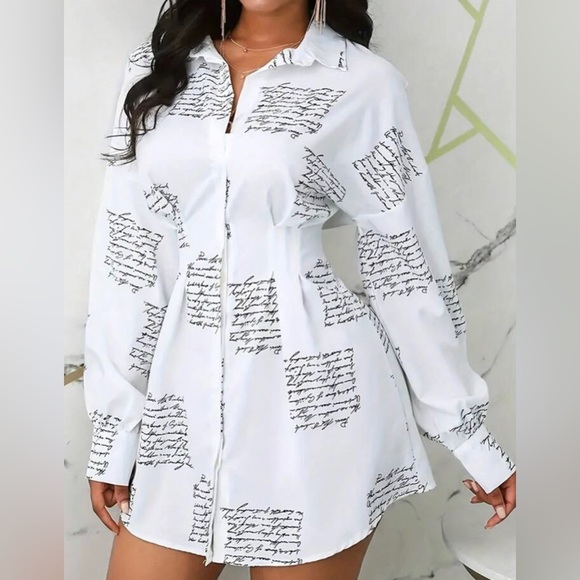 SHEIN Dresses & Skirts - Shein White Long Sleeve Shirt Dress Sz M